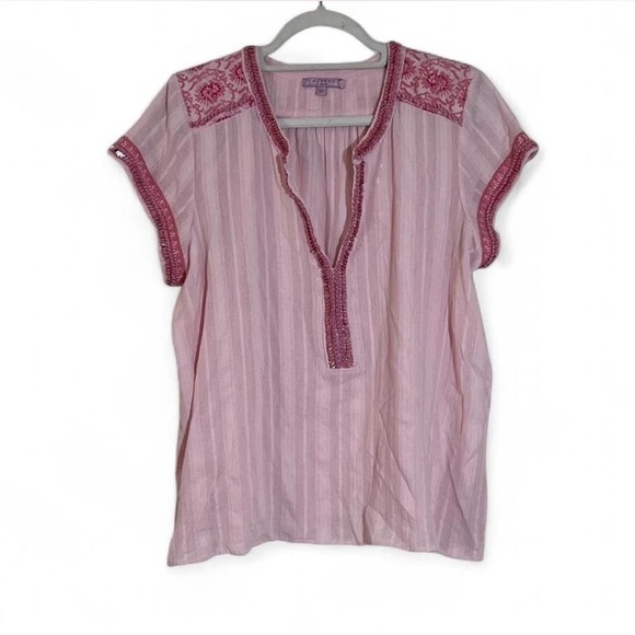 Calypso St. Barth Pink Embroidered V-Neck Blouse | Boho Size Large - Picture 1 of 5